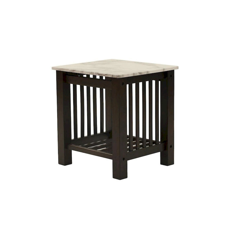 Table d'appoint Moen de 21 po, faux marbre blanc, tablette inférieure, bois noir