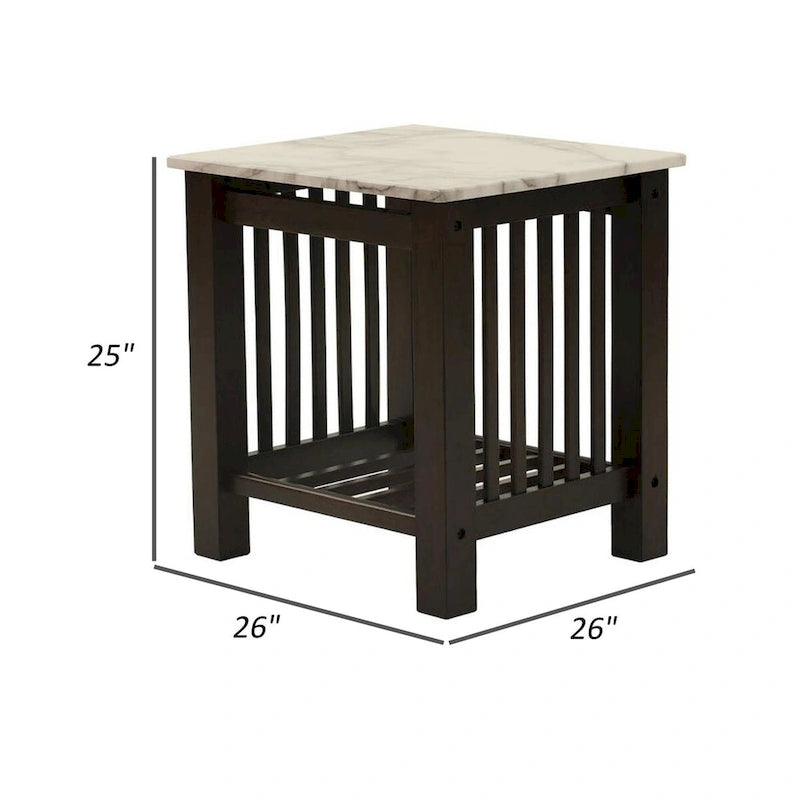 Table d'appoint Moen de 21 po, faux marbre blanc, tablette inférieure, bois noir