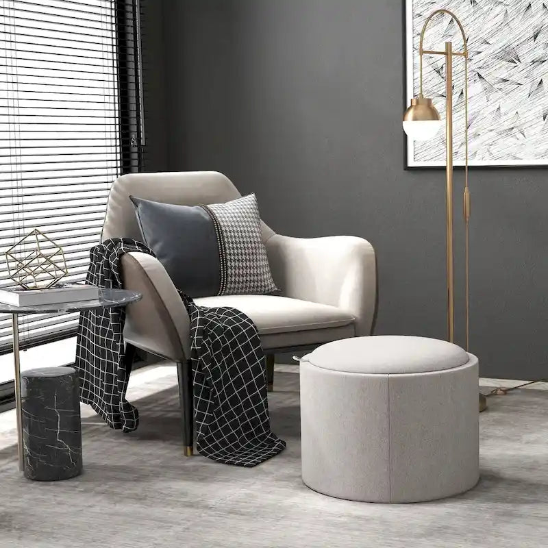Table basse pouf de rangement ronde avec plateau réversible