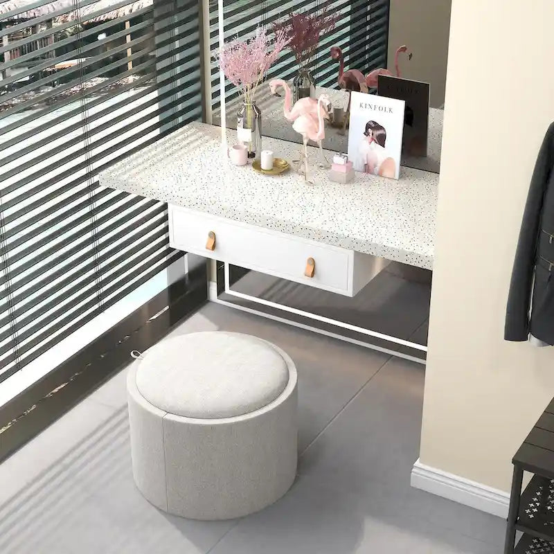 Table basse pouf de rangement ronde avec plateau réversible