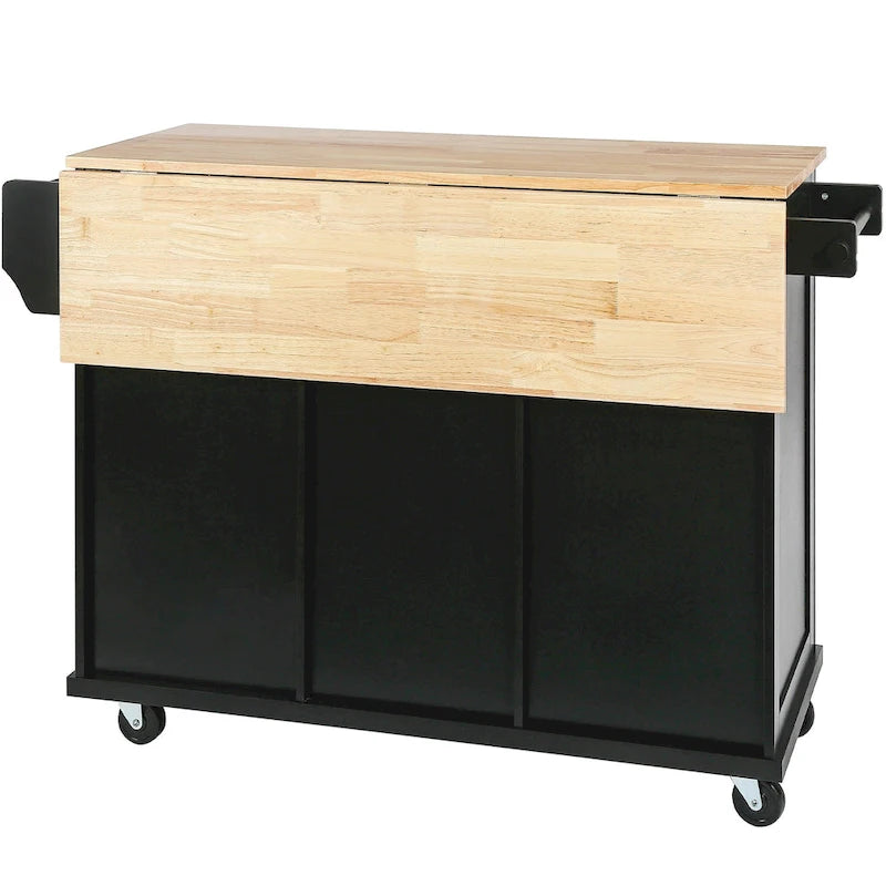 Îlot de cuisine sur 5 roulettes avec meuble de rangement et 3 tiroirs