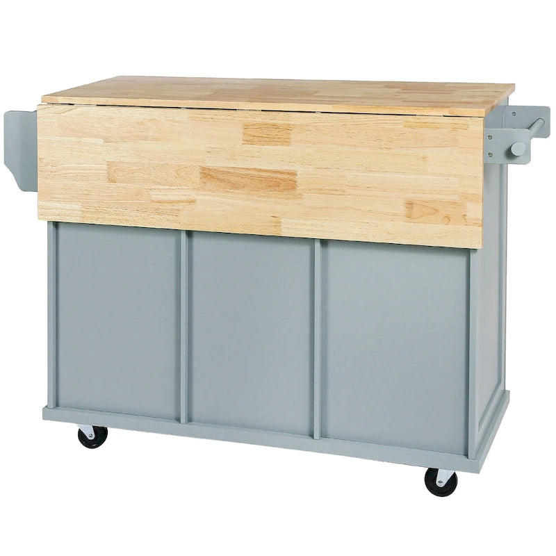 Îlot de cuisine sur 5 roulettes avec meuble de rangement et 3 tiroirs