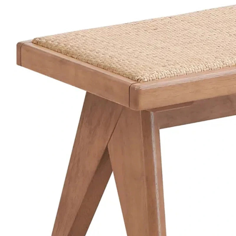 Banc de salle à manger Tina 130 cm, rotin tissé de style transitionnel, bois brun naturel
