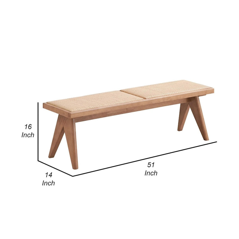 Banc de salle à manger Tina 130 cm, rotin tissé de style transitionnel, bois brun naturel