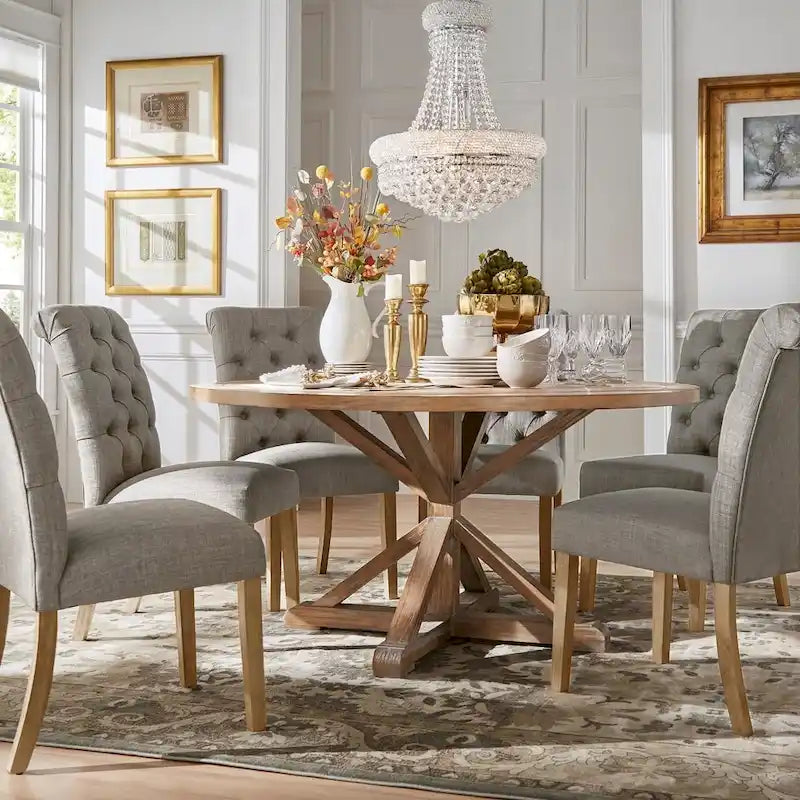 Ensemble de salle à manger 7 pièces Benchwright Rustic avec table ronde à piédestal en X et dossier roulé par iNSPIRE Q Artisan