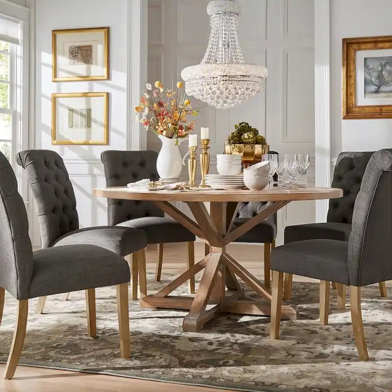Ensemble de salle à manger 7 pièces Benchwright Rustic avec table ronde à piédestal en X et dossier roulé par iNSPIRE Q Artisan