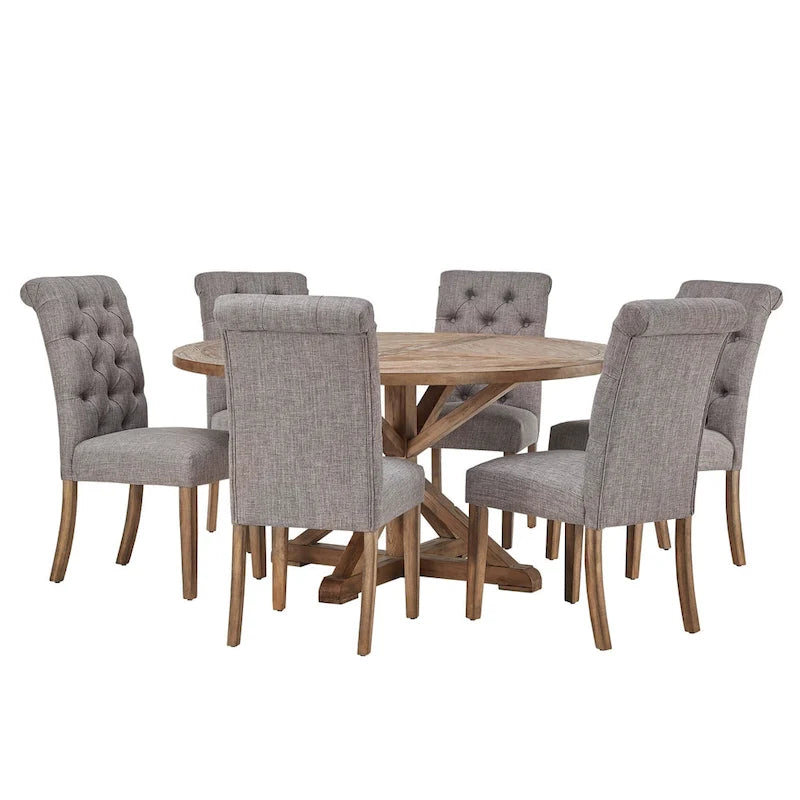 Ensemble de salle à manger 7 pièces Benchwright Rustic avec table ronde à piédestal en X et dossier roulé par iNSPIRE Q Artisan