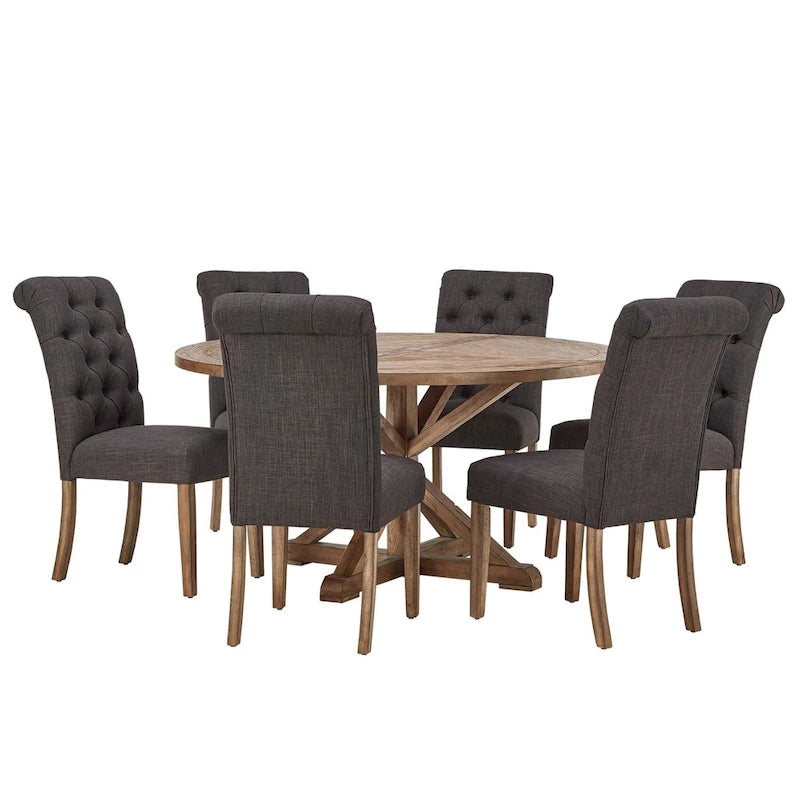 Ensemble de salle à manger 7 pièces Benchwright Rustic avec table ronde à piédestal en X et dossier roulé par iNSPIRE Q Artisan