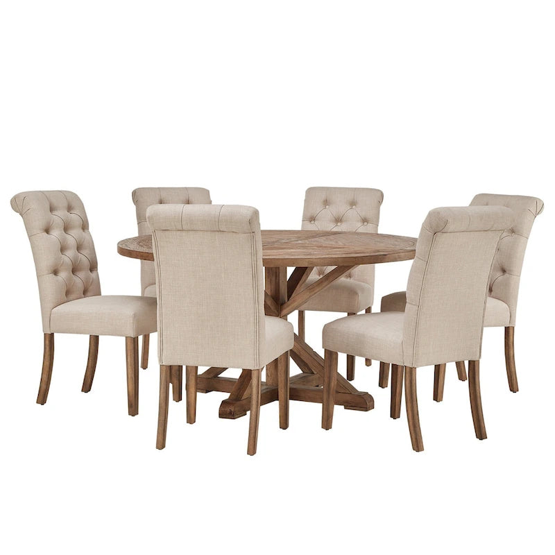 Ensemble de salle à manger 7 pièces Benchwright Rustic avec table ronde à piédestal en X et dossier roulé par iNSPIRE Q Artisan