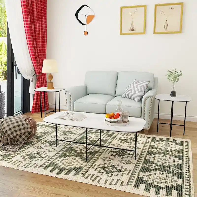 Ensemble de 3 tables basses Lotus avec plateau en céramique blanche - 15,75*47*23 pouces