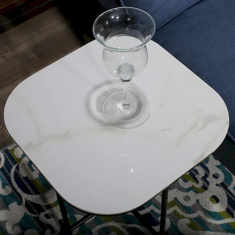Ensemble de 3 tables basses Lotus avec plateau en céramique blanche - 15,75*47*23 pouces