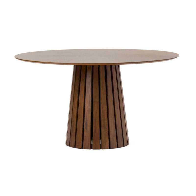 Table à manger Cid Xeu 54 pouces, placage noyer rond, piètement piédestal à lattes