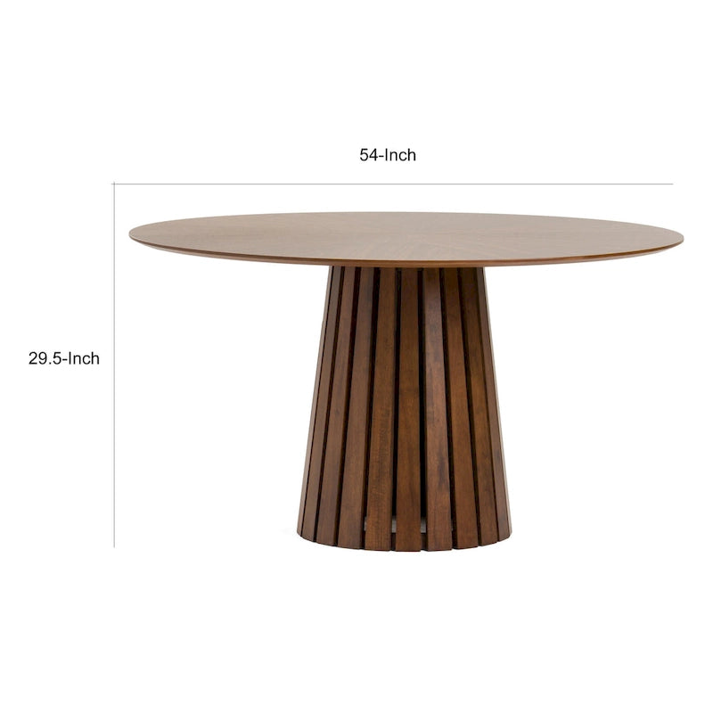 Table à manger Cid Xeu 54 pouces, placage noyer rond, piètement piédestal à lattes