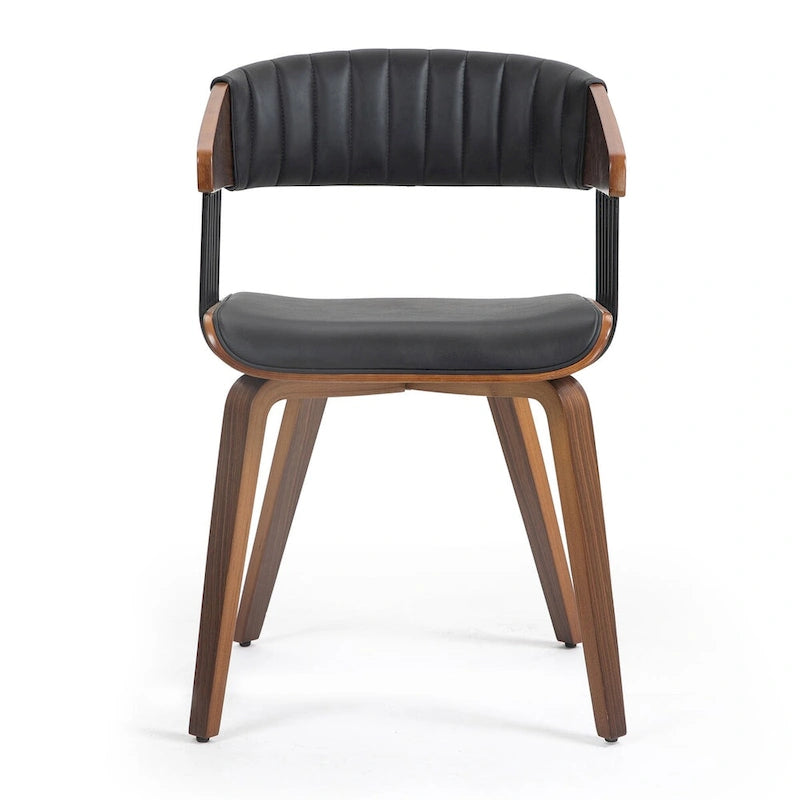 Chaise de salle à manger Beaumont en similicuir noir avec cadre et pieds en bois de noyer