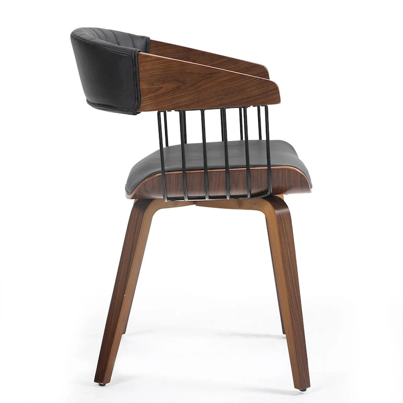 Chaise de salle à manger Beaumont en similicuir noir avec cadre et pieds en bois de noyer