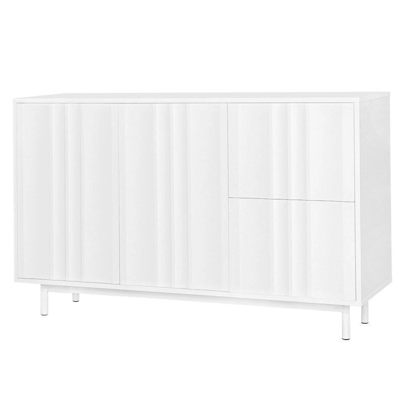 Meuble de Rangement Motif Vague avec 2 Portes et 2 Tiroirs, Réglable, Adapté pour Bureau, Entrée et Salon