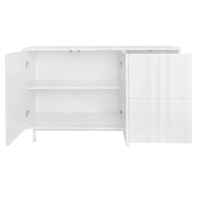 Meuble de Rangement Motif Vague avec 2 Portes et 2 Tiroirs, Réglable, Adapté pour Bureau, Entrée et Salon