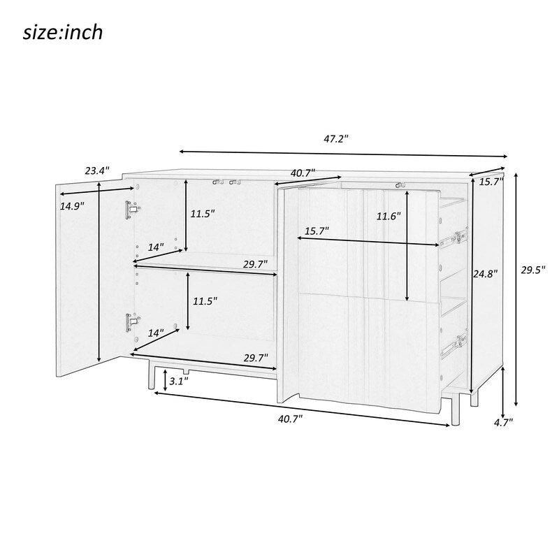 Meuble de Rangement Motif Vague avec 2 Portes et 2 Tiroirs, Réglable, Adapté pour Bureau, Entrée et Salon