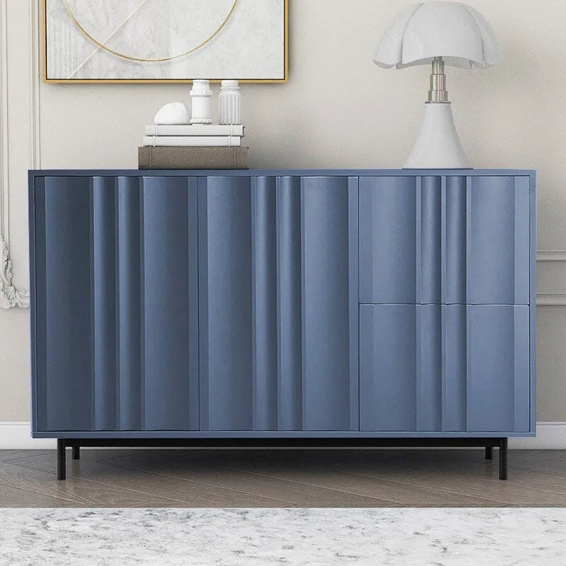 Meuble de Rangement Motif Vague avec 2 Portes et 2 Tiroirs, Réglable, Adapté pour Bureau, Entrée et Salon