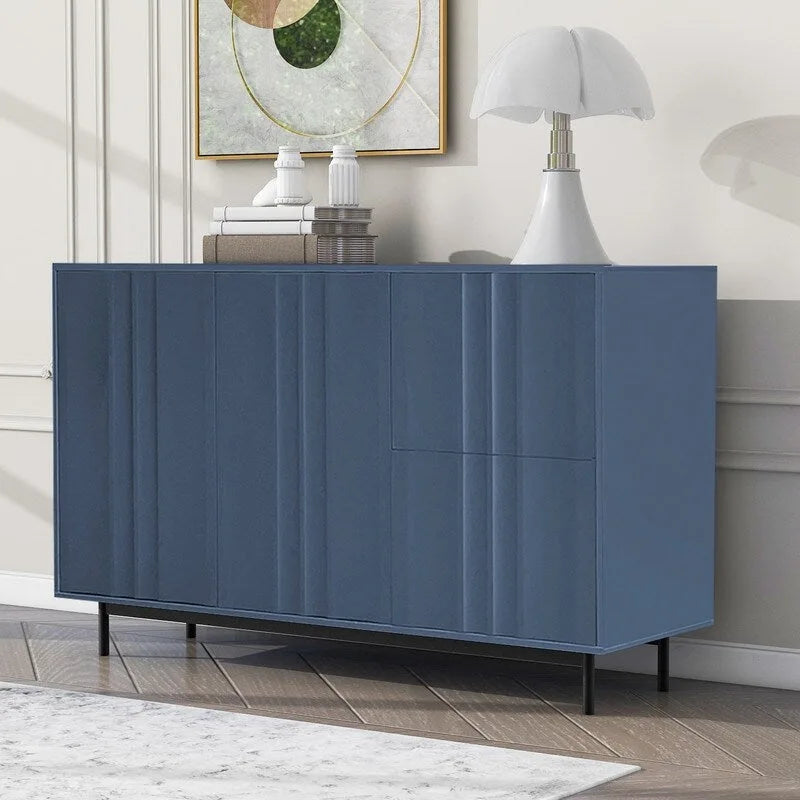 Meuble de Rangement Motif Vague avec 2 Portes et 2 Tiroirs, Réglable, Adapté pour Bureau, Entrée et Salon