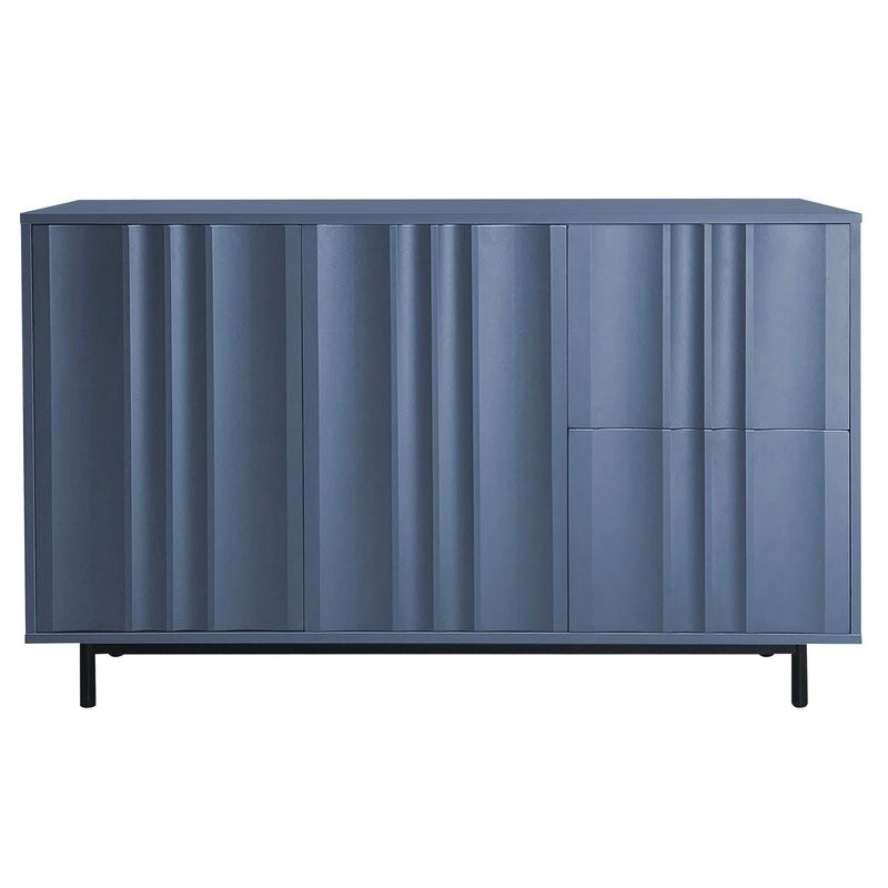 Meuble de Rangement Motif Vague avec 2 Portes et 2 Tiroirs, Réglable, Adapté pour Bureau, Entrée et Salon