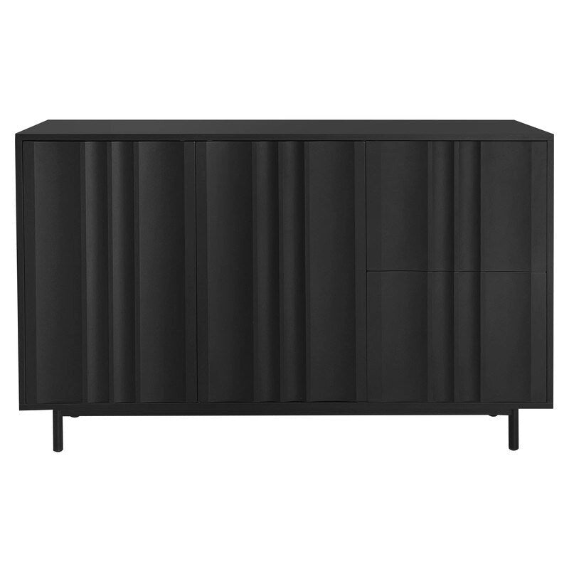 Meuble de Rangement Motif Vague avec 2 Portes et 2 Tiroirs, Réglable, Adapté pour Bureau, Entrée et Salon