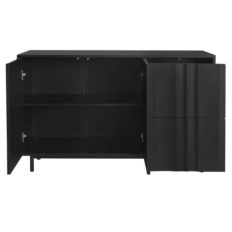 Meuble de Rangement Motif Vague avec 2 Portes et 2 Tiroirs, Réglable, Adapté pour Bureau, Entrée et Salon