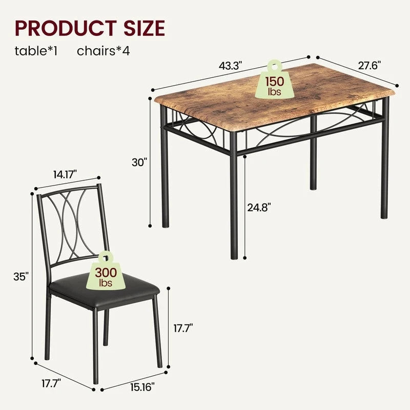 Ensemble de table à manger pour 4, table de cuisine avec 2 bancs rembourrés