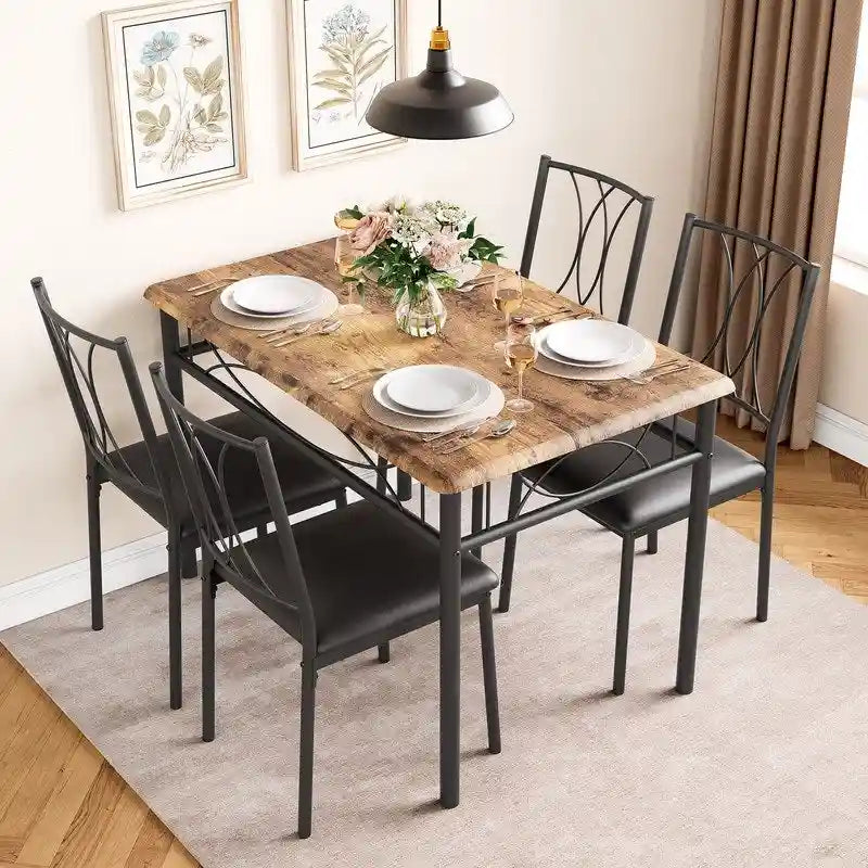 Ensemble de table à manger pour 4, table de cuisine avec 2 bancs rembourrés