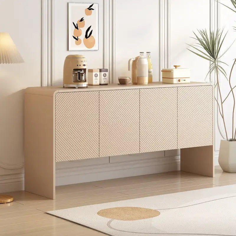 Buffet de Rangement Minimaliste de 60 L avec 4 Portes et Dispositif de Rebond pour Salon et Entrée (Crème Abricot)