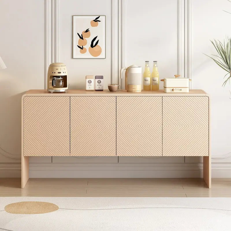 Buffet de Rangement Minimaliste de 60 L avec 4 Portes et Dispositif de Rebond pour Salon et Entrée (Crème Abricot)