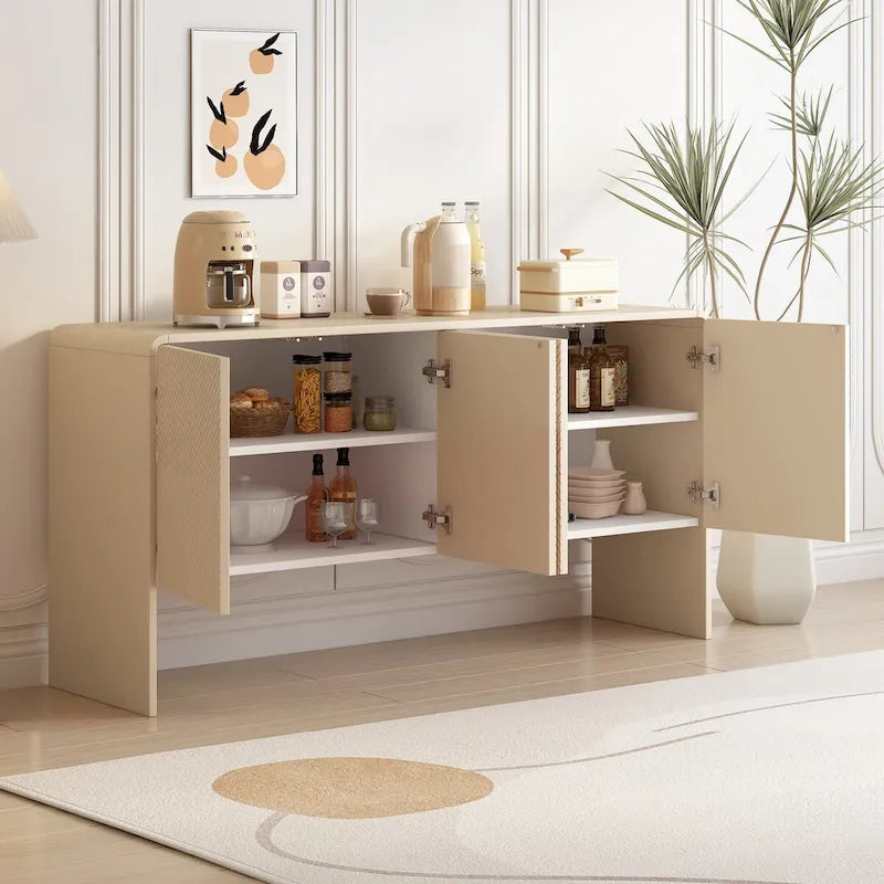 Buffet de Rangement Minimaliste de 60 L avec 4 Portes et Dispositif de Rebond pour Salon et Entrée (Crème Abricot)