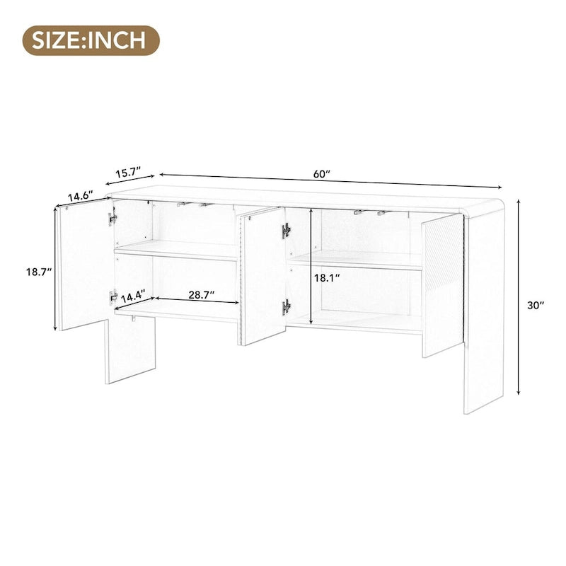 Buffet de Rangement Minimaliste de 60 L avec 4 Portes et Dispositif de Rebond pour Salon et Entrée (Crème Abricot)