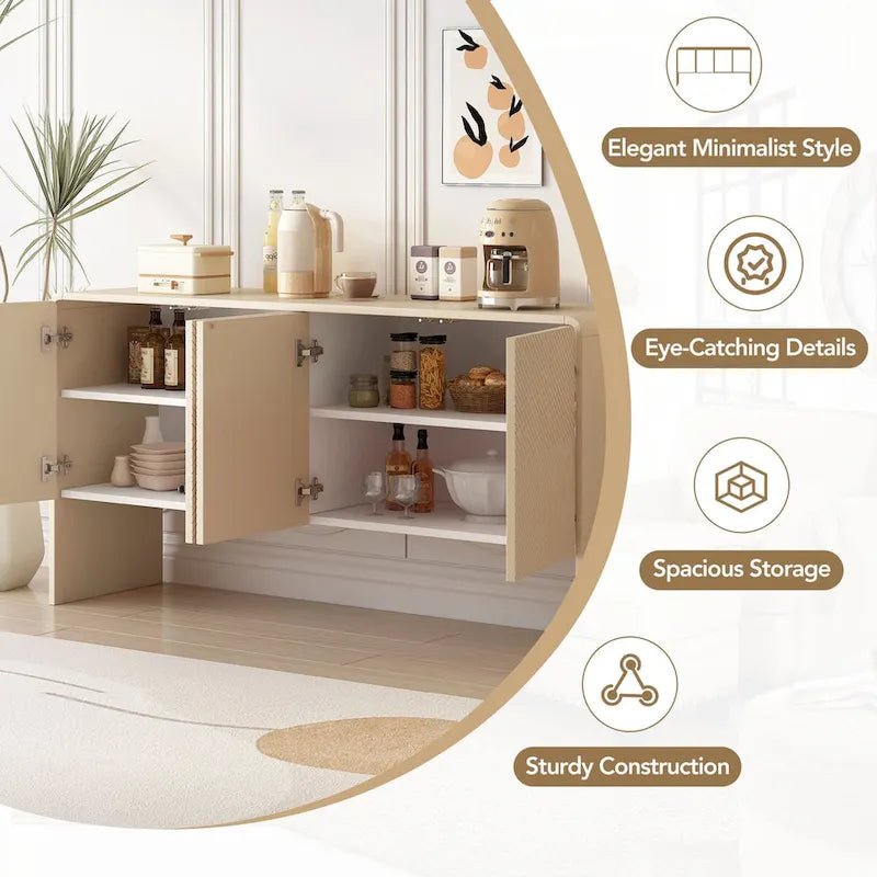 Buffet de Rangement Minimaliste de 60 L avec 4 Portes et Dispositif de Rebond pour Salon et Entrée (Crème Abricot)
