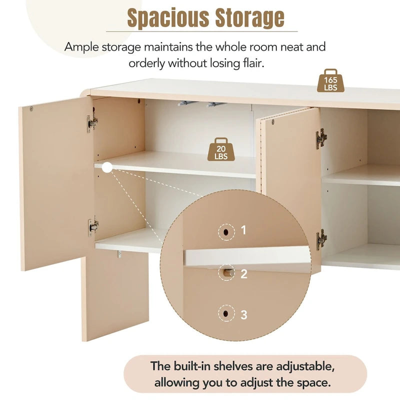 Buffet de Rangement Minimaliste de 60 L avec 4 Portes et Dispositif de Rebond pour Salon et Entrée (Crème Abricot)