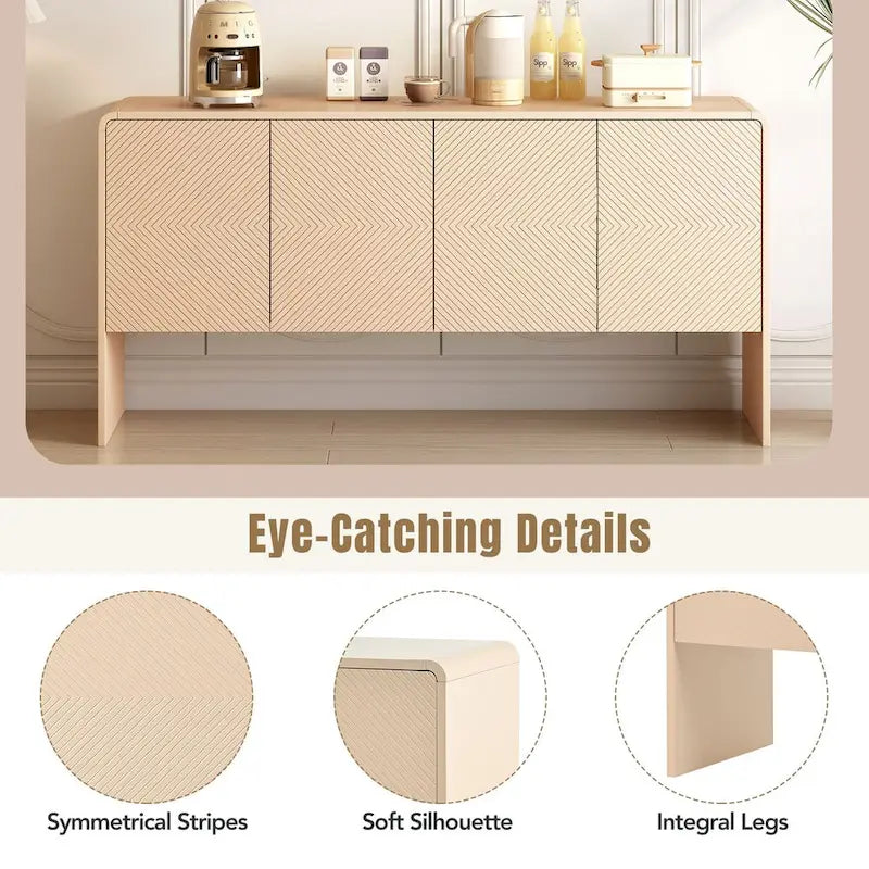 Buffet de Rangement Minimaliste de 60 L avec 4 Portes et Dispositif de Rebond pour Salon et Entrée (Crème Abricot)