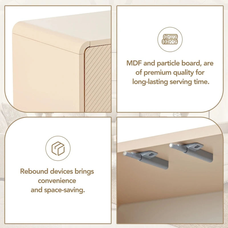 Buffet de Rangement Minimaliste de 60 L avec 4 Portes et Dispositif de Rebond pour Salon et Entrée (Crème Abricot)