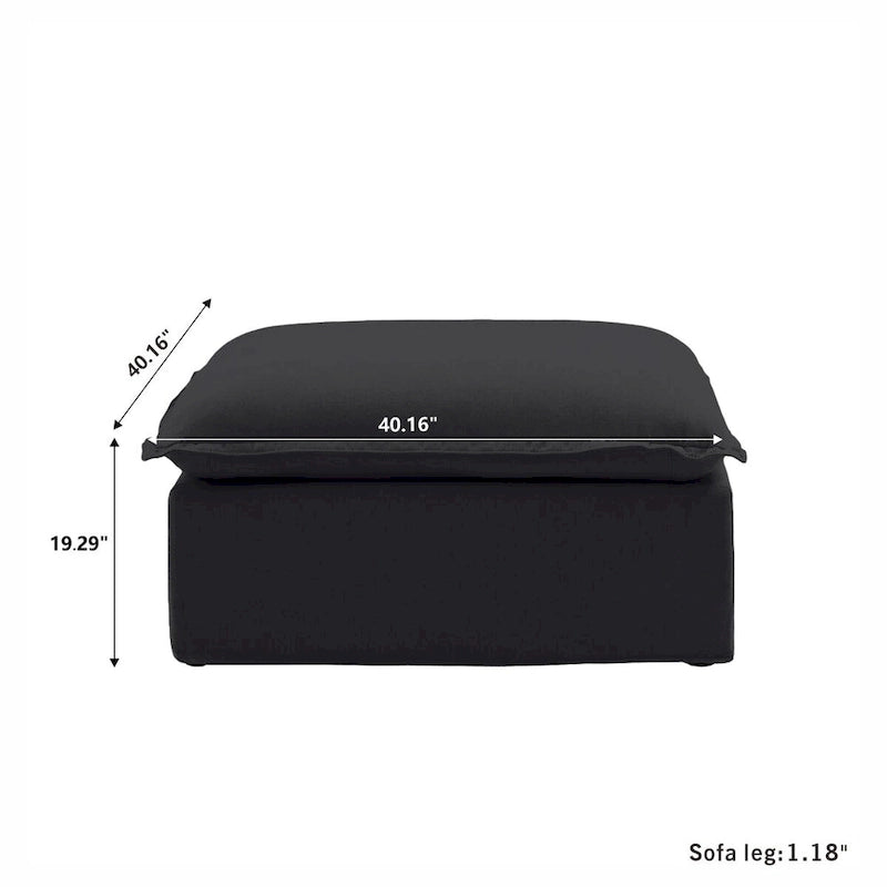Canapé d'angle en lin avec plusieurs coussins et pouf de rangement
