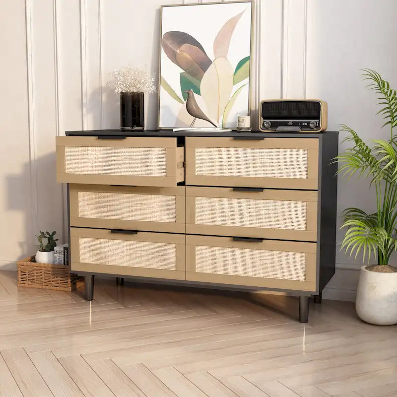 Meuble de rangement d'appoint 6 tiroirs Commode en rotin Tiroir en rotin