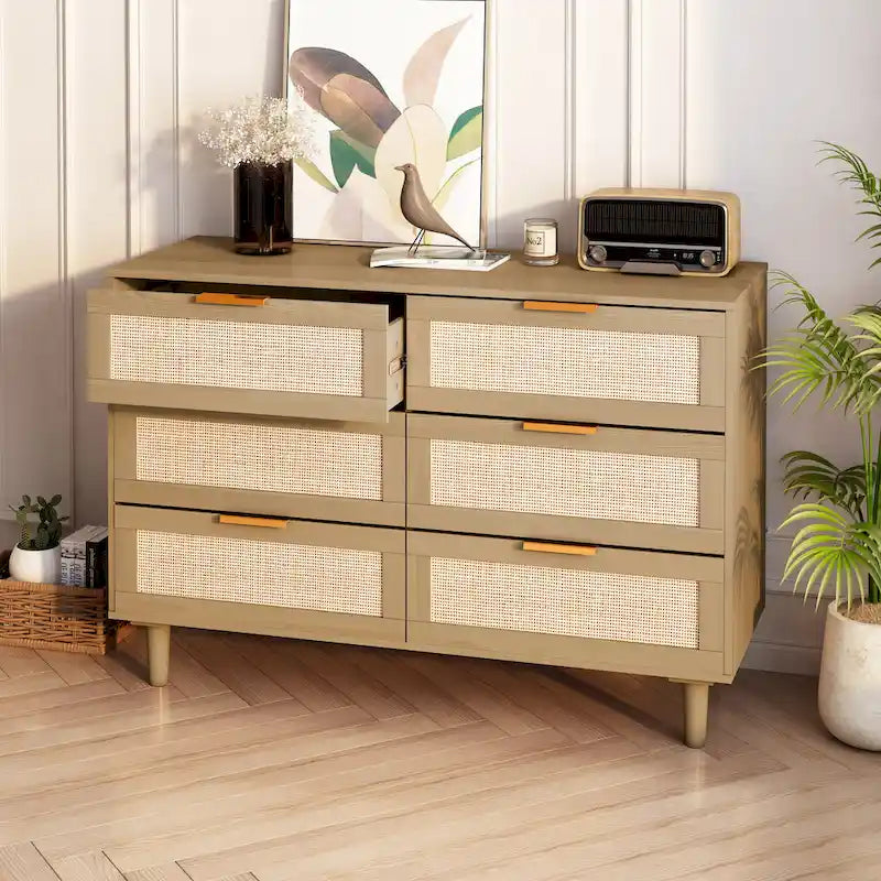 Meuble de rangement d'appoint 6 tiroirs Commode en rotin Tiroir en rotin