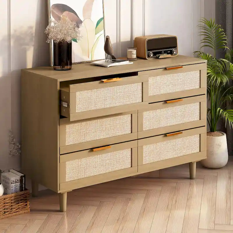 Meuble de rangement d'appoint 6 tiroirs Commode en rotin Tiroir en rotin