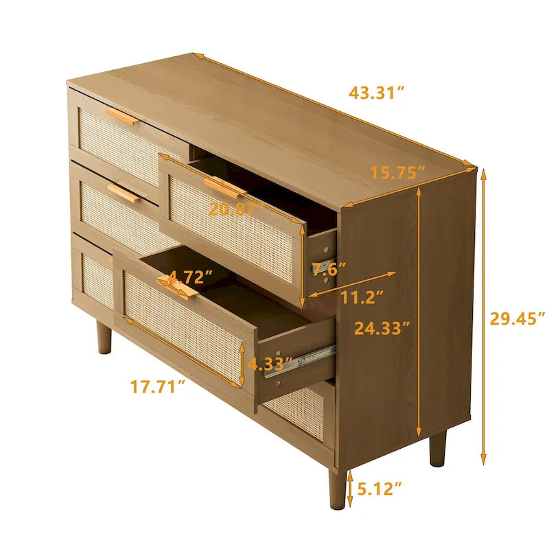 Meuble de rangement d'appoint 6 tiroirs Commode en rotin Tiroir en rotin