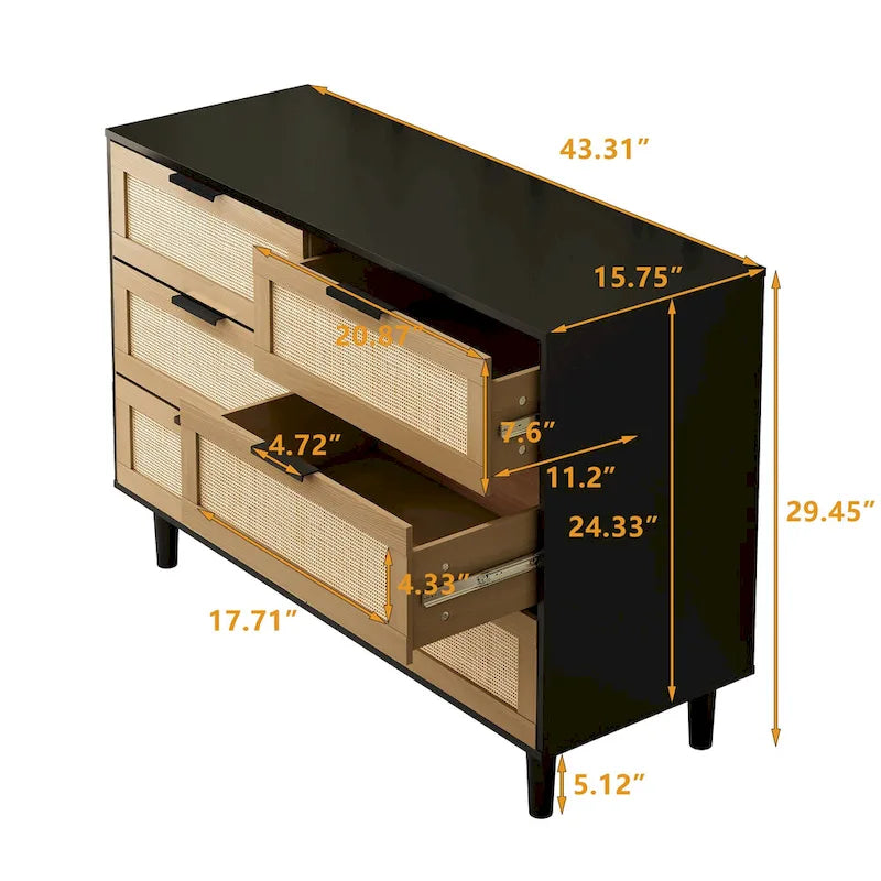 Meuble de rangement d'appoint 6 tiroirs Commode en rotin Tiroir en rotin