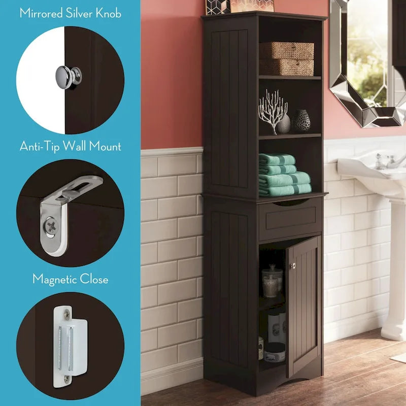 RiverRidge Ashland Armoire de salle de bain haute en lin avec tiroir et étagères