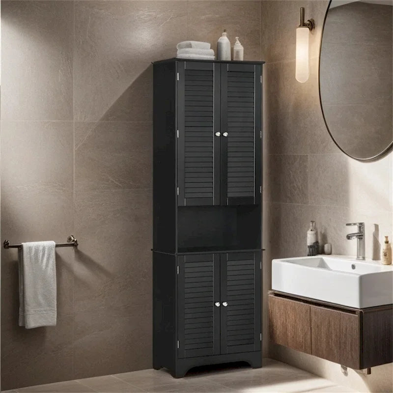 Meuble de Rangement Haut et Étroit pour Salle de Bain avec Portes et Étagères Réglables