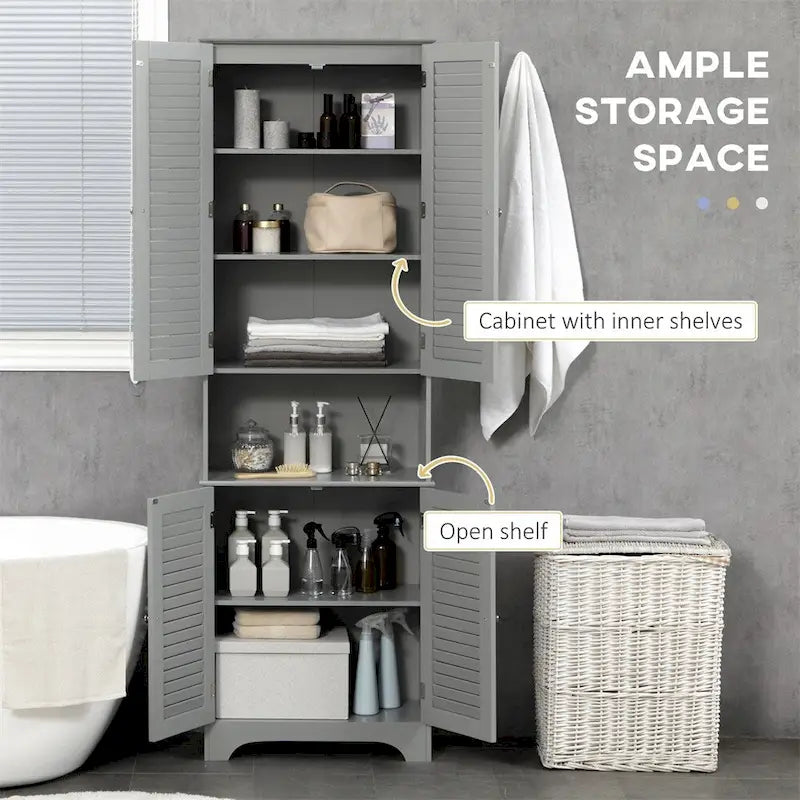 Meuble de Rangement Haut et Étroit pour Salle de Bain avec Portes et Étagères Réglables