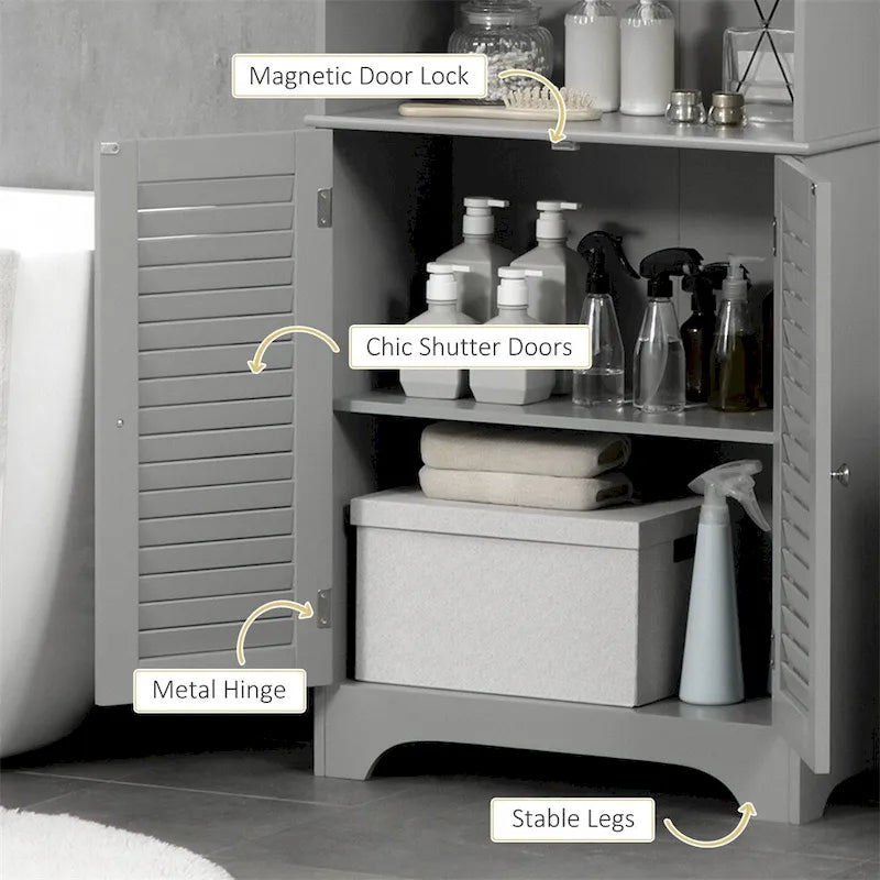 Meuble de Rangement Haut et Étroit pour Salle de Bain avec Portes et Étagères Réglables