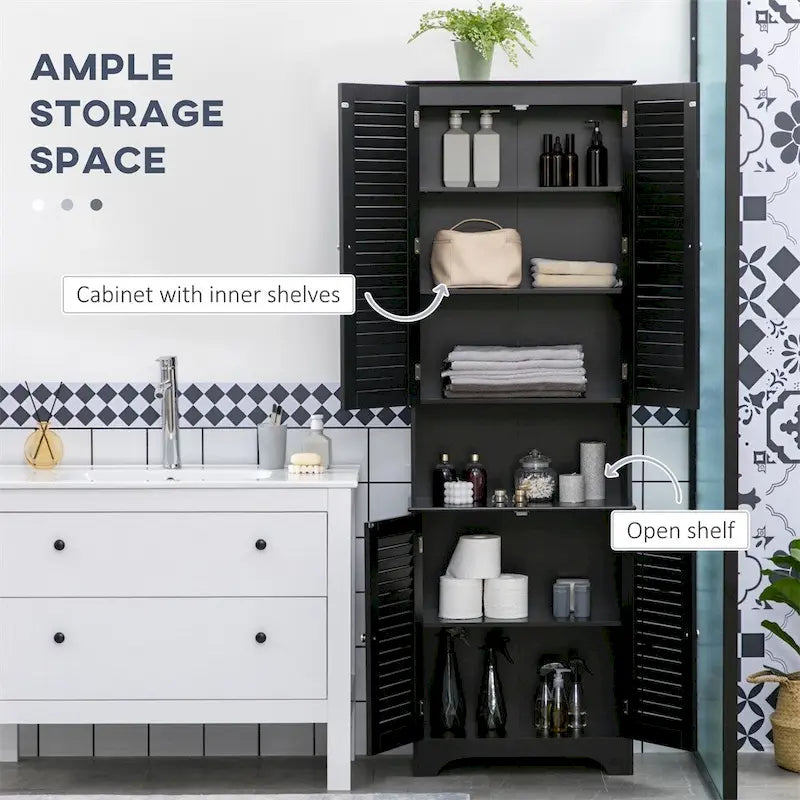 Meuble de Rangement Haut et Étroit pour Salle de Bain avec Portes et Étagères Réglables