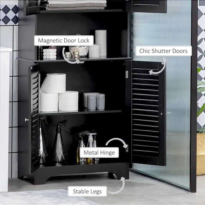 Meuble de Rangement Haut et Étroit pour Salle de Bain avec Portes et Étagères Réglables
