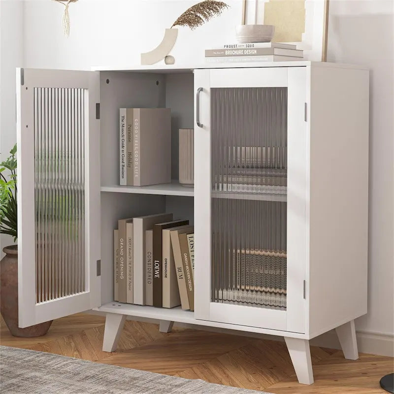 Meuble-lavabo moderne en bois avec 2 portes vitrées et une étagère réglable